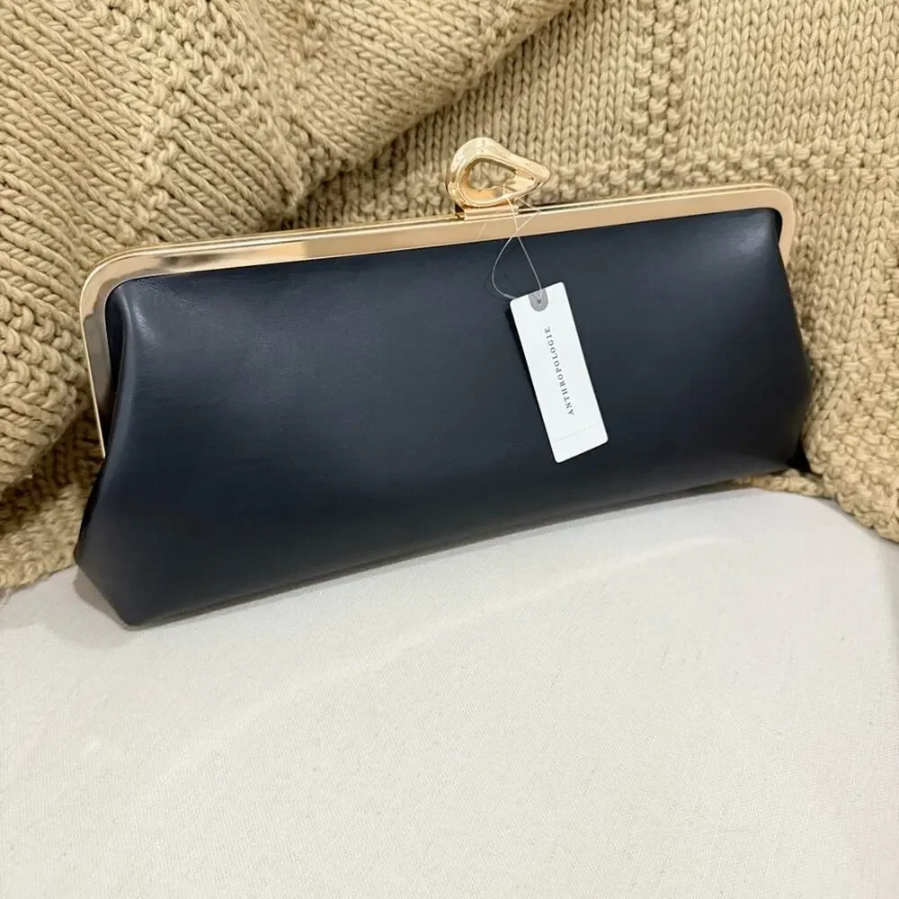 Anthropologie Claire Vegan Leather Turnlock Clutch
